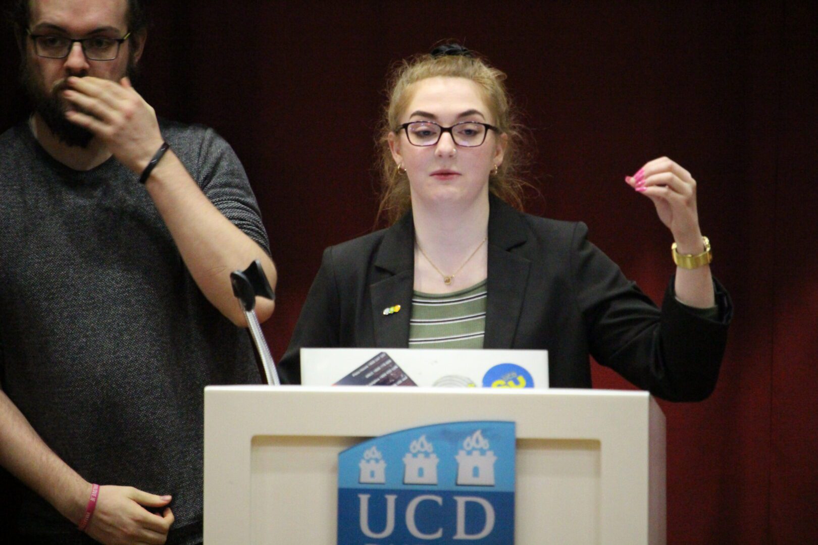 USI President Clare Austick speaking at SU Council