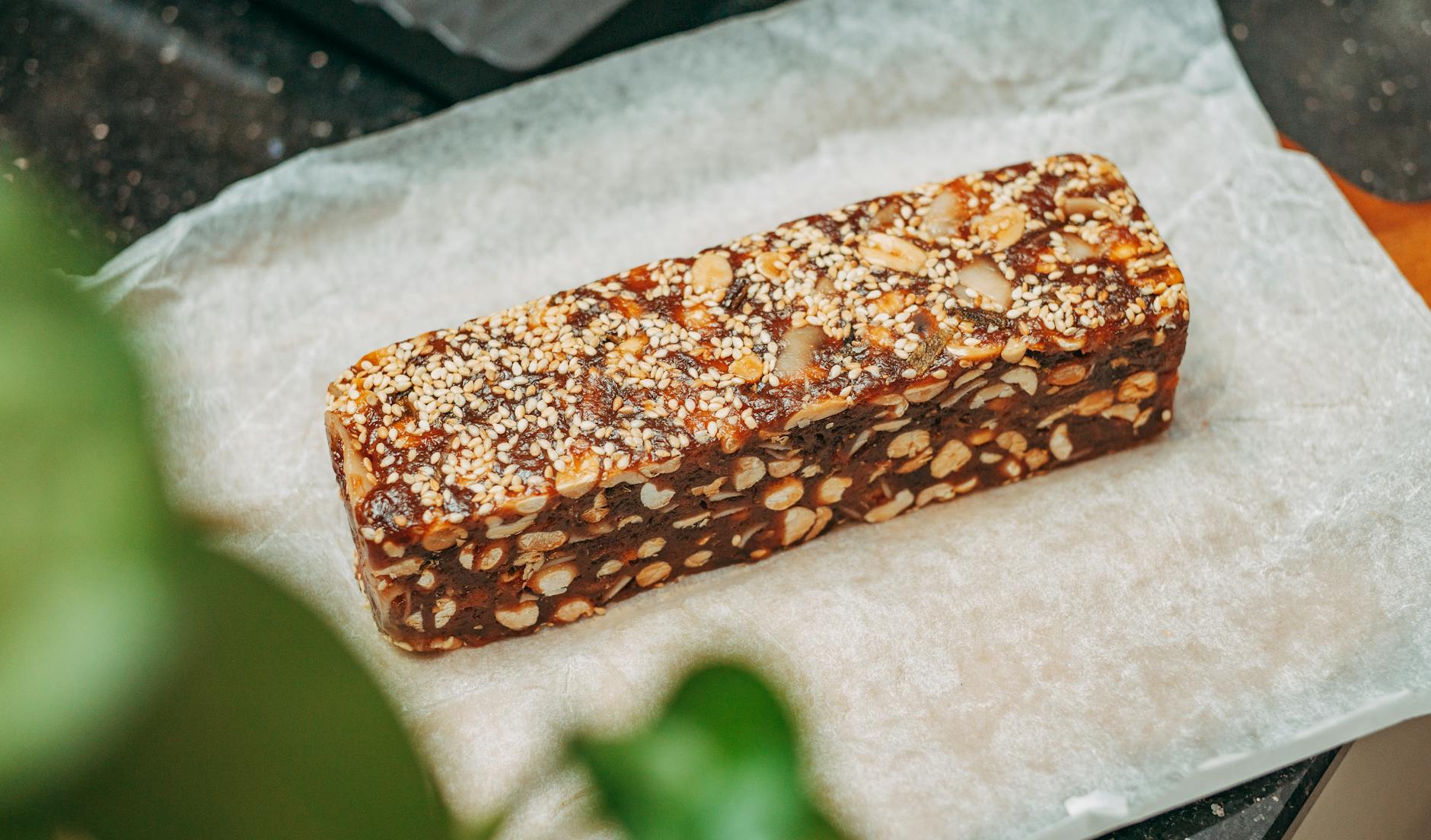 protein bar with sesame seeds and nuts
