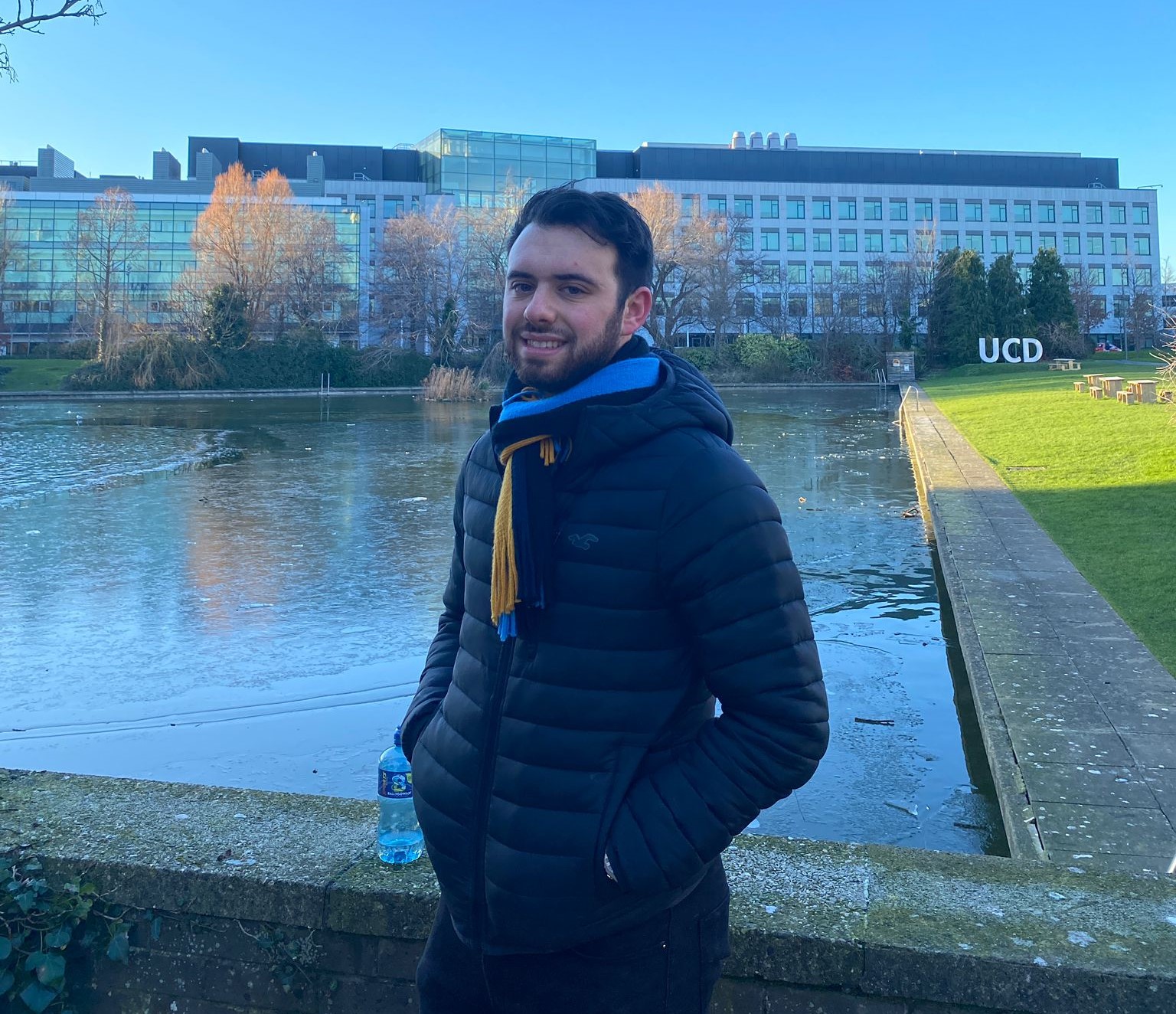 UCDSU Marc Matouc beside the UCD Lake