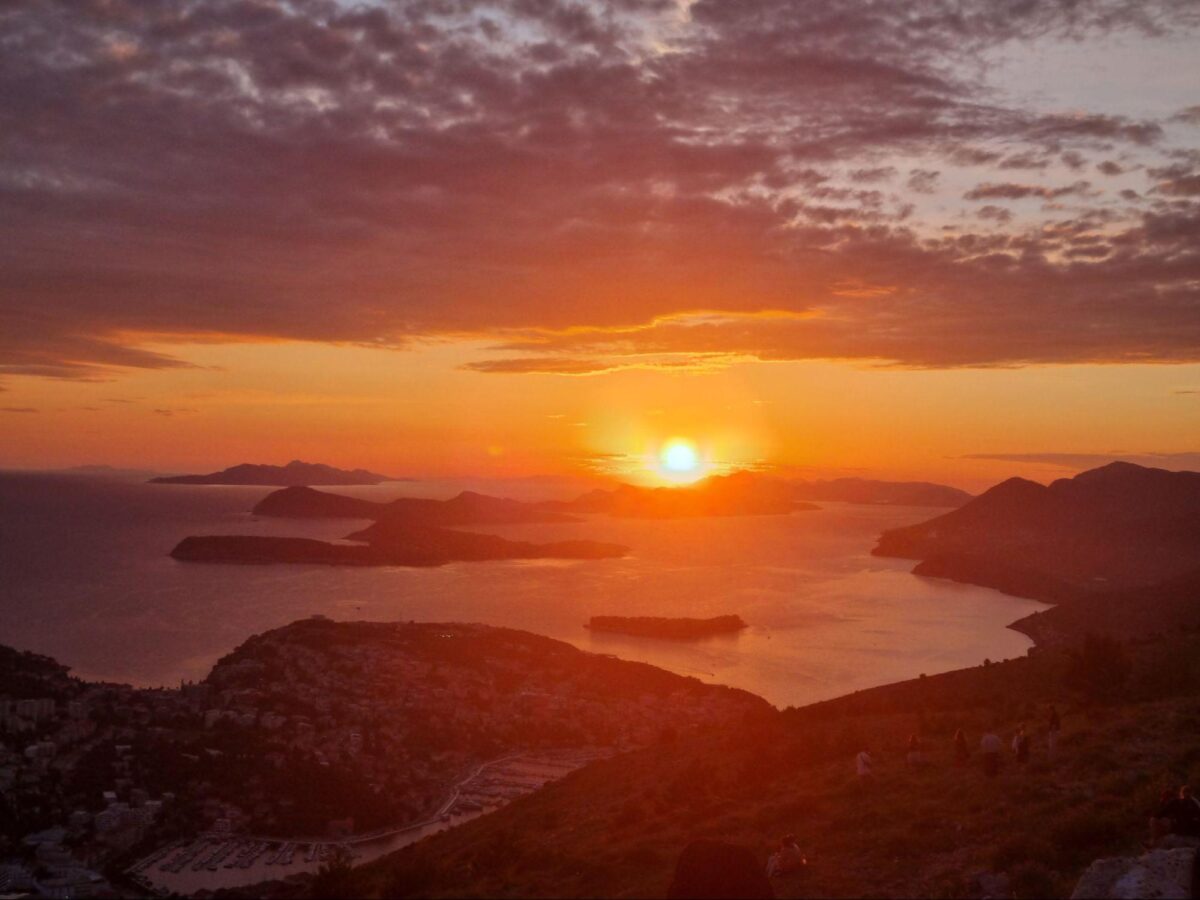 Orange sunset view of Mt.Srd in Croatia